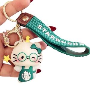 Starbucks Green Hello Kitty Keychain Charm